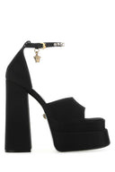 Versace Black Satin Medusa Aevitas Sandals