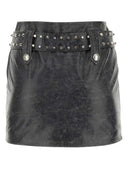 Alessandra Rich Grey Leather Mini -skjørt