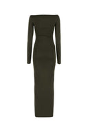 Saint Laurent Khaki Viscose Blend Long Dress