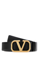 Valentino Garavani Black Leather V Logo Belt