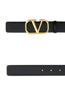 Valentino Garavani Black Leather V Logo Belt