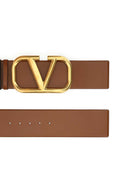 Valentino Garavani Brown Leather V Logo Signature Reversible Belt