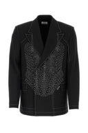 Off White Black Stretch Polyester Blend Blazer