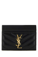 Saint Laurent Black Nappa Leather Cassandre Card Holder