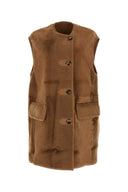 Max Mara Caramel Shearling Effige Sleeveless Coat