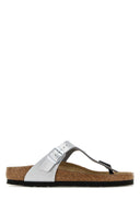 Birkenstock silberne Gizeh-Tanga-Hausschuhe aus Leder