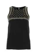 Alberta Ferretti Black Satin Tank Top