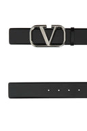 Valentino Garavani Black Leather V Logo Signature Belt