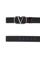 Valentino Garavani Black Leather V Logo Signature Belt