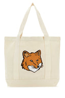 Maison Kitsune Ivory Canvas Fox Head Shopping Bag