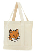 Maison Kitsune Ivory Canvas Fox Head Shopping Bag