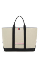 Thom Browne Sand Canvas Medium Rwb Stripe Shopping Bag