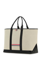 Thom Browne Sand Canvas Medium Rwb Stripe Shopping Bag