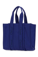 Tela azul chloe bolso de compras leñoso grande