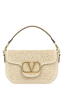 Valentino Garavani Ivory Raffia And Leather V Logo Handbag