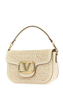 Valentino Garavani Ivory Raffia And Leather V Logo Handbag