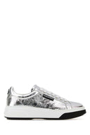 Dsquared Silber Leder -Stoßstange Turnschuhe