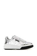 Dsquared Silber Leder -Stoßstange Turnschuhe