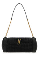 Saint Laurent Sort Raffia Og Læder Cassandre Skuldertaske