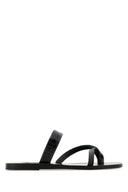 Ancient Greek Black Leather Daphnae Thong Slippers