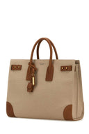 Saint Laurent Two Tone Canvas And Leather Large Sac De Jour Handbag