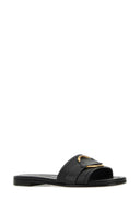 Moncler Black Leather Bell Slippers