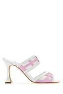 Manolo Blahnik Two Tone Leather And Mesh Avespamu Mules
