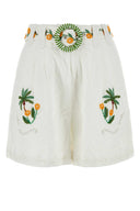 Farm Rio White Linen Tree Macaw Shorts