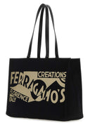 Salvatore Ferragamo Black Canvas Large Tt Sign Shopping Bag
