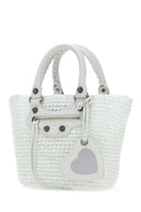 Balenciaga White Raffia Small Le Cagole Panierハンドバッグ