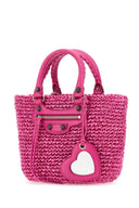 Balenciaga Fuchsia Rafia Small Le Cagole Panier Borse