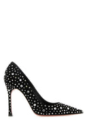 Amina Muaddi Black Suede Elsa Pumps