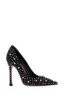 Amina Muaddi Black Suede Elsa Pumps