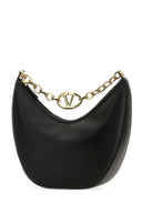 Valentino Garavani Black Leather Medium Hobo V Logo Moon Shoulder Bag