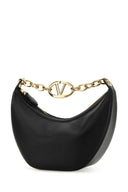 Valentino Garavani Black Leather Small Hobo V Logo Moon Handbag