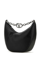 Valentino Garavani Black Leather Hobo V Logo Moon Shoulder Bag