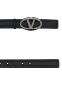 Valentino Garavani Black Leather V Logo The Bold Edition Belt