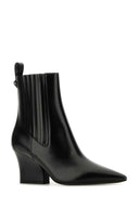 Valentino Garavani Black Leder V Logo Lockette Knöchelstiefel