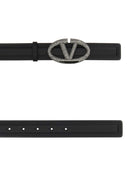 Valentino Garavani Black Leather V Logotipo The Bold Edition Belt