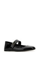 Valentino Garavani Black Leather V Logo Locker Ballerinas