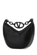 Valentino Garavani Black Leather Hobo V Logo Moon Handbag