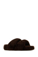 Aquazzura Brown Shearling Twist Slippers