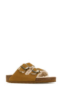 Pantofole in pelle scamosciata di senape di Birkenstock