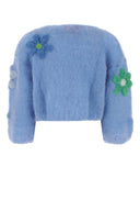 Rose Carmine Cerulean Blue Mohair Blend Bolero Cardigan