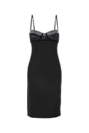 Oseree Black Stretch Satin Dress