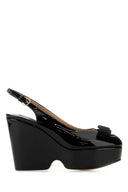 Salvatore Ferragamo Black Leather Lally Wedges