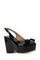 Salvatore Ferragamo Black Leather Lally Wedges