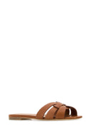 Saint Laurent Caramel Leather Tribute Slippers