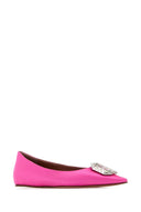 Amina Muaddi Fuchsia Satin Camelia Ballerinas