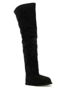Amina Muaddi Black Suede Heidi Over The Knee Boots